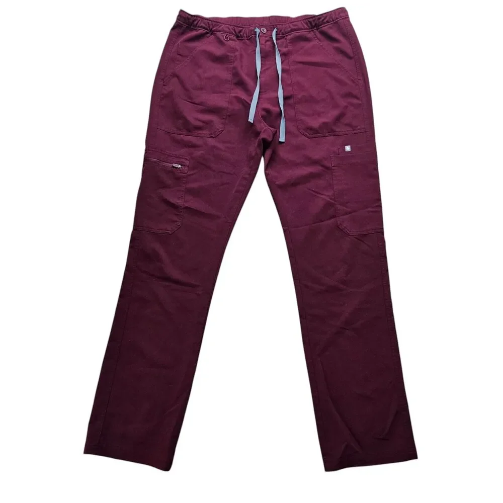 FIGS Cairo Cargo Scrub Pants Mens Large Burgundy Straight Leg